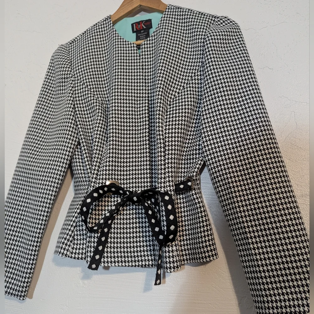 Vintage Womens B&W Houndstooth Blazer w/ Bow Grunge Alt Punk Twee Whimsigoth Emo